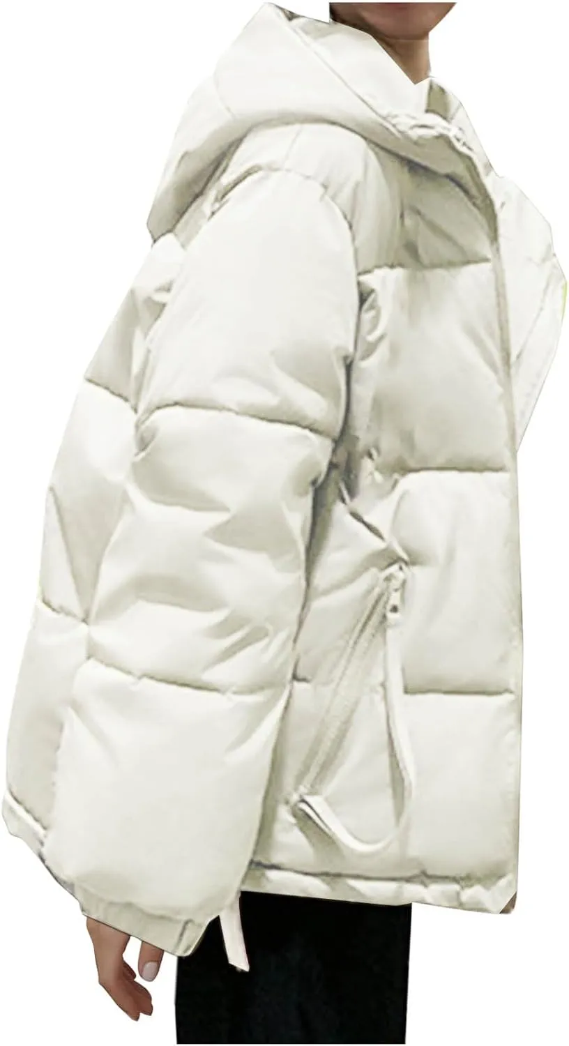 Winter Puffer Jacket for Women Warm Down Coats Zipper Hooded Outerwear Parkas Long Sleeve Overcoats with Pockets