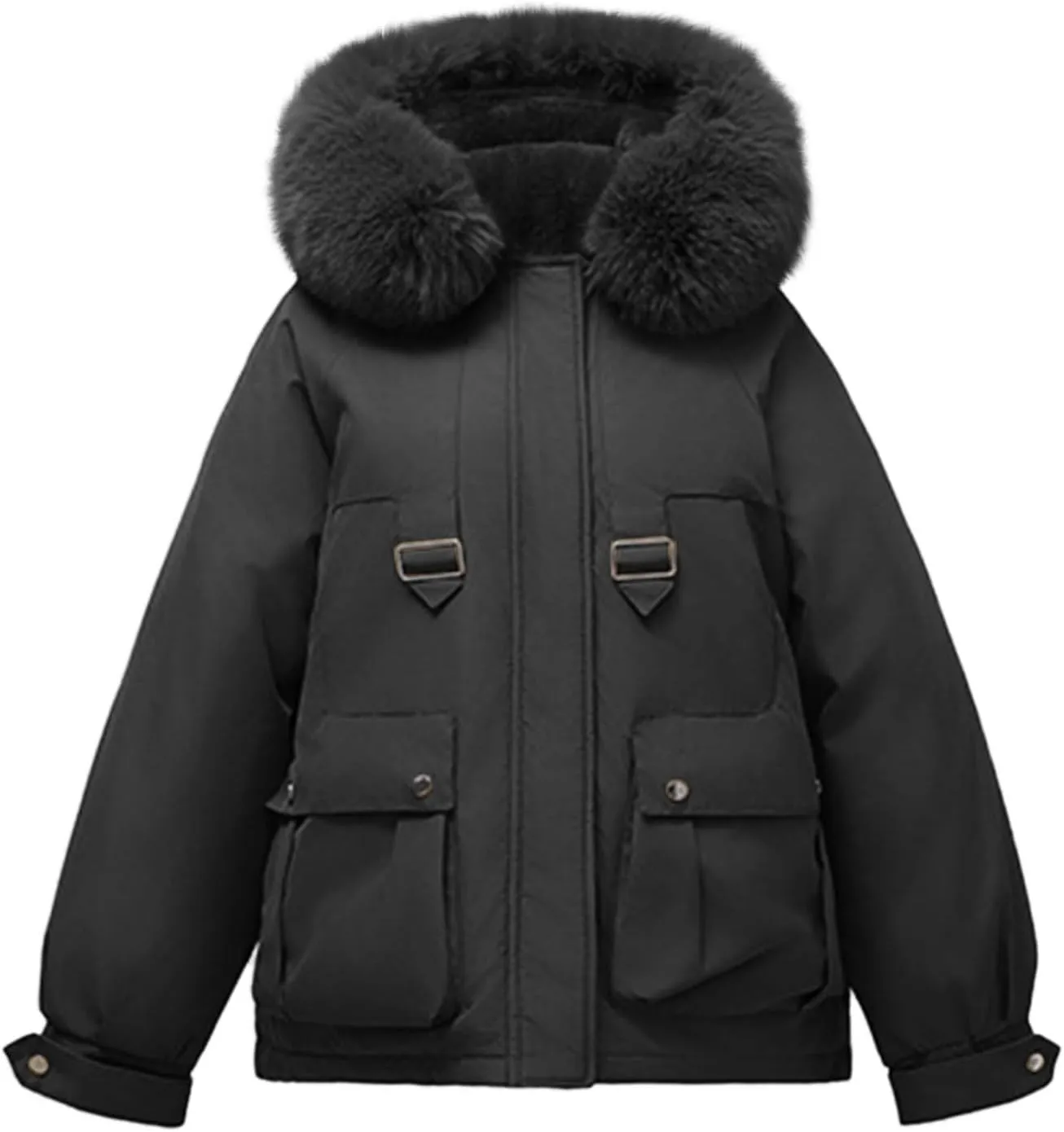 Winter Puffer Jackets Women Warm Down Coat Windproof Puffy Jacket with Faux Fur Hood Snow Parka Fashion Outerwear