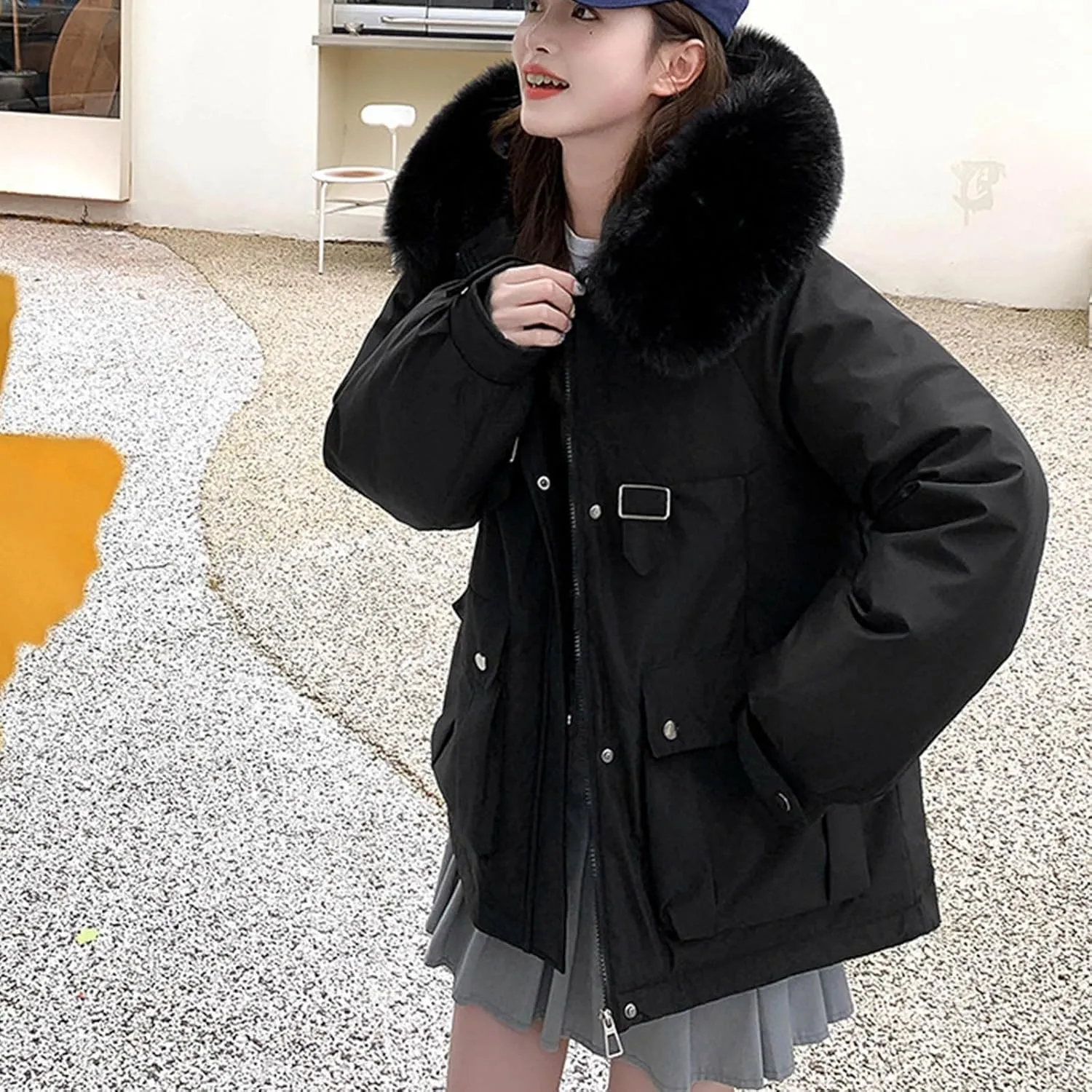 Winter Puffer Jackets Women Warm Down Coat Windproof Puffy Jacket with Faux Fur Hood Snow Parka Fashion Outerwear
