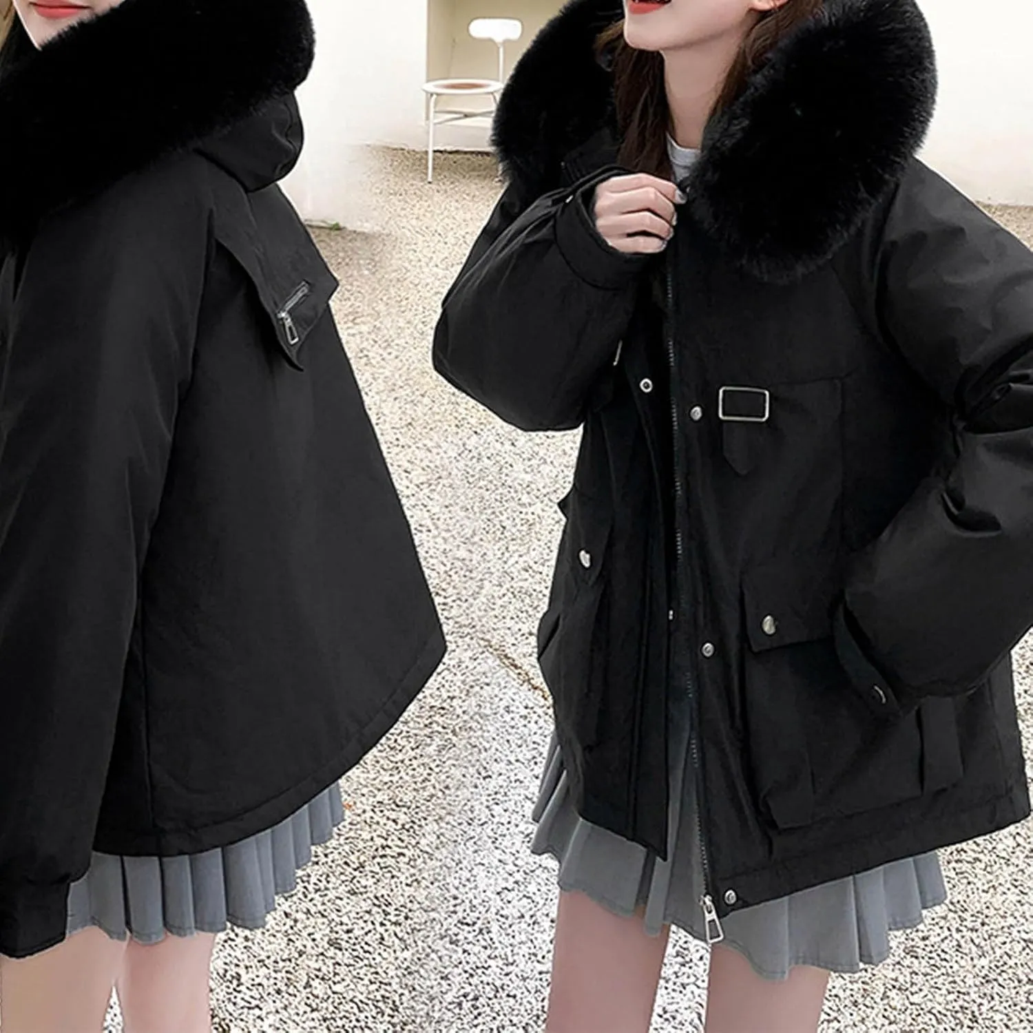 Winter Puffer Jackets Women Warm Down Coat Windproof Puffy Jacket with Faux Fur Hood Snow Parka Fashion Outerwear