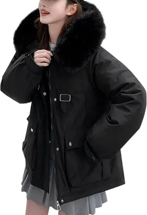 Winter Puffer Jackets Women Warm Down Coat Windproof Puffy Jacket with Faux Fur Hood Snow Parka Fashion Outerwear