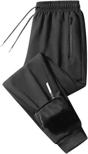 Winter Sweatpants for Men Sherpa Lined Drawstring Pants Trousers Fleece Flannel Workout Athletic Running Joggers