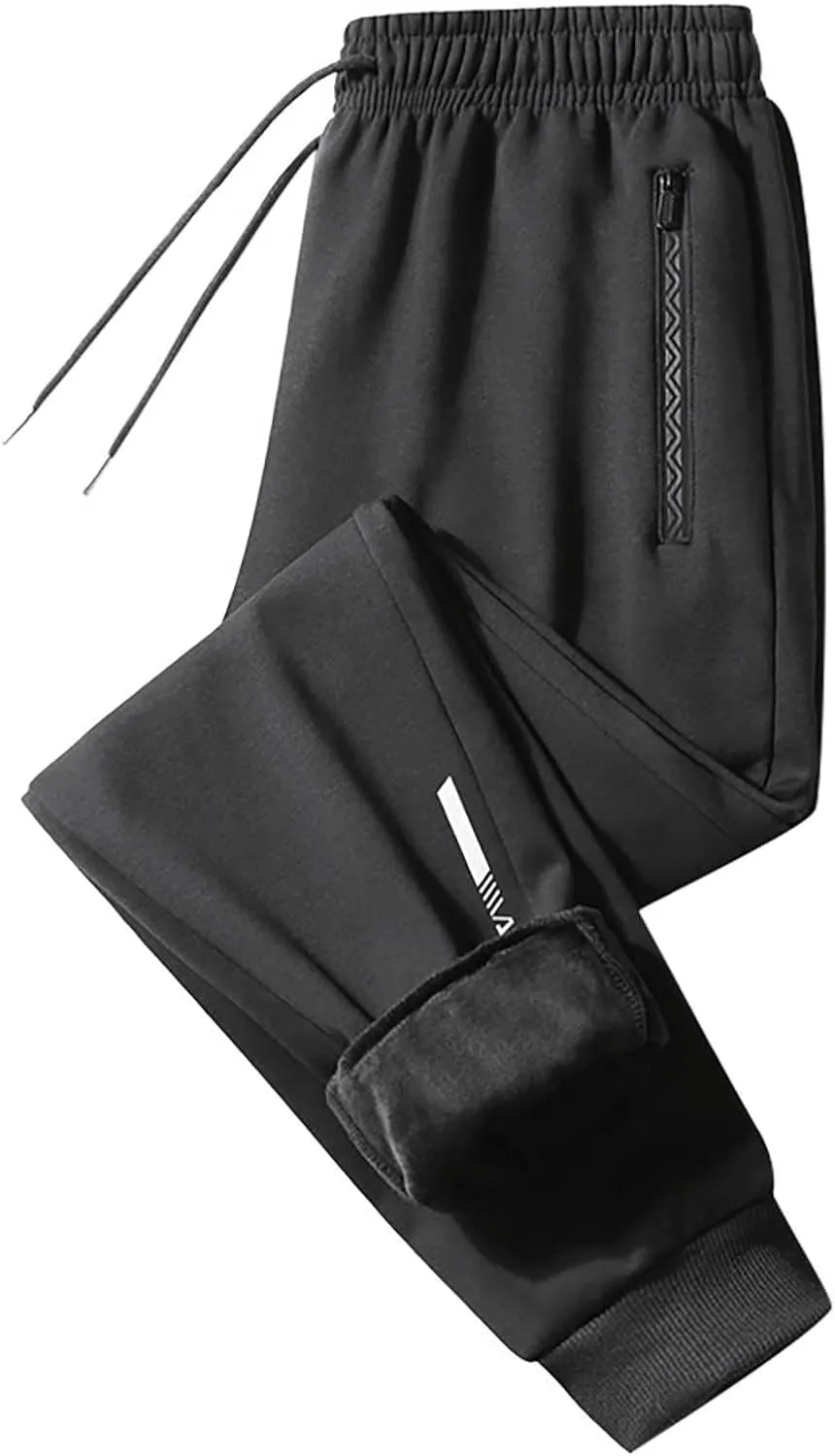 Winter Sweatpants for Men Sherpa Lined Drawstring Pants Trousers Fleece Flannel Workout Athletic Running Joggers