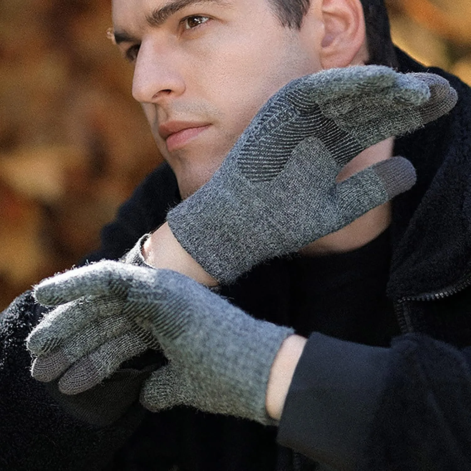 Winter Touchscreen Gloves for Men Women Warm Anti-Slip Touchscreen Lined Knit Glove Christmas Halloween