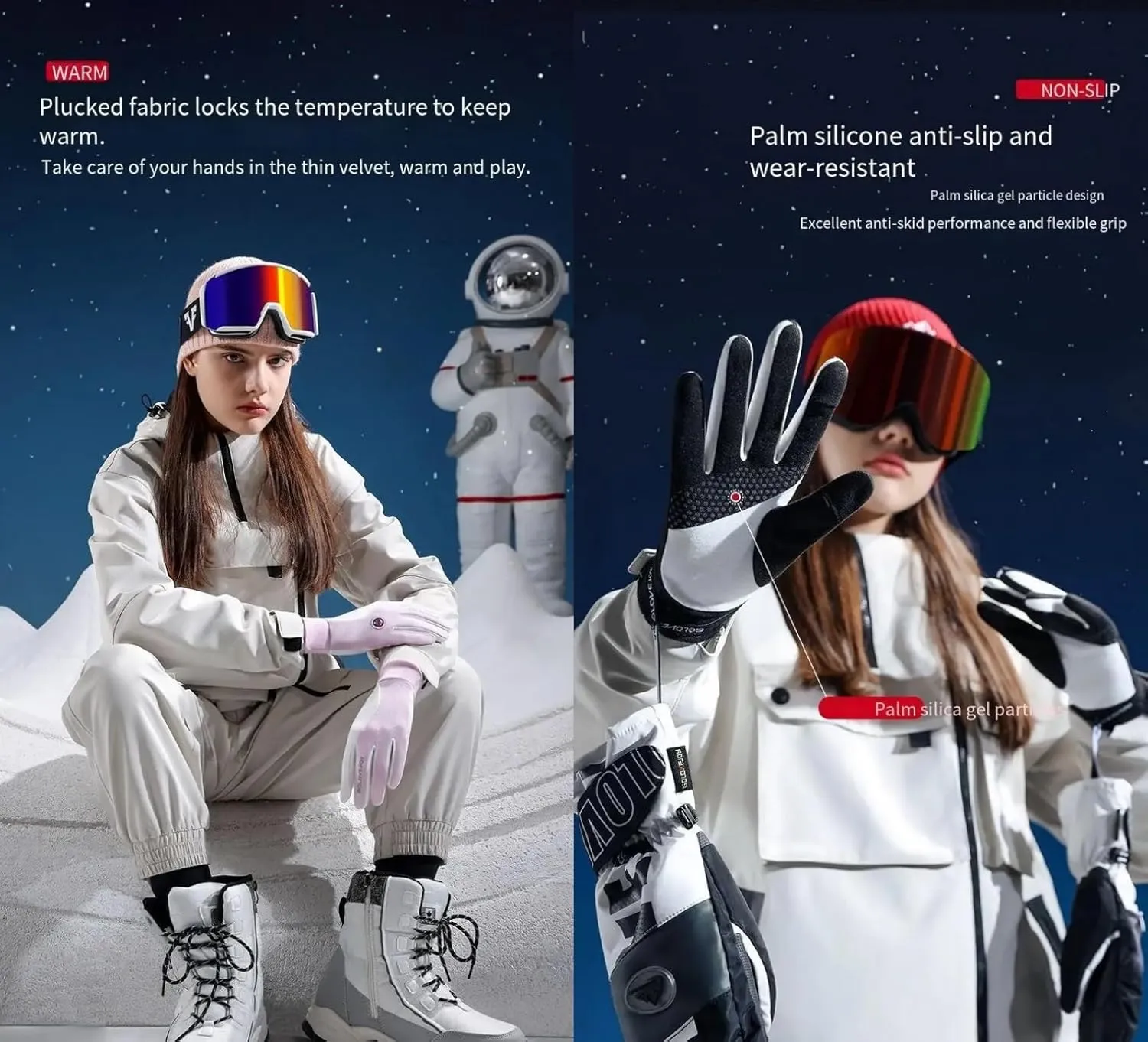 Winter Warm Gloves Touch Screen Ski Gloves Anti Slip Windproof Thermal Gloves for Men Women Running Hiking Cycling