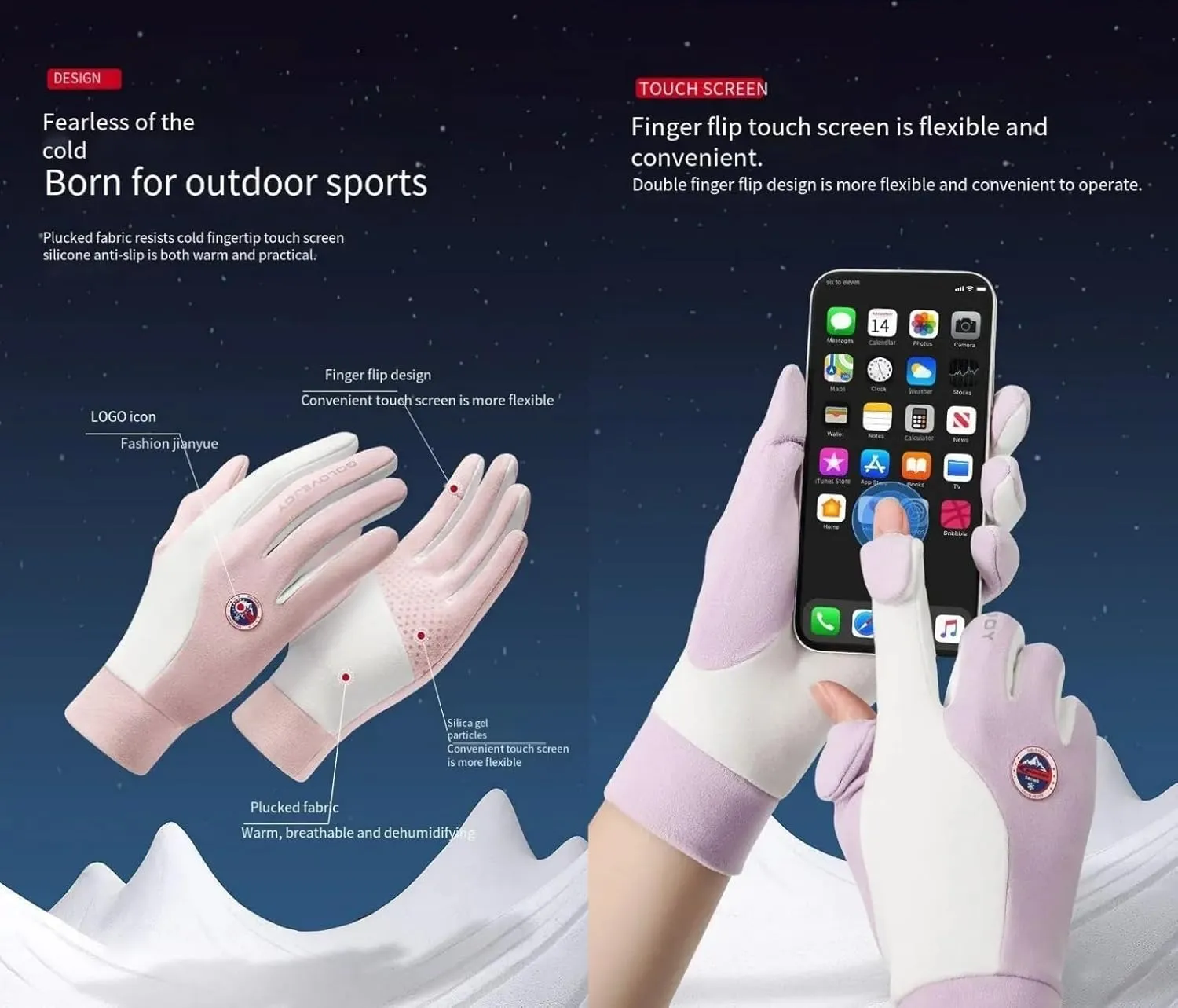 Winter Warm Gloves Touch Screen Ski Gloves Anti Slip Windproof Thermal Gloves for Men Women Running Hiking Cycling