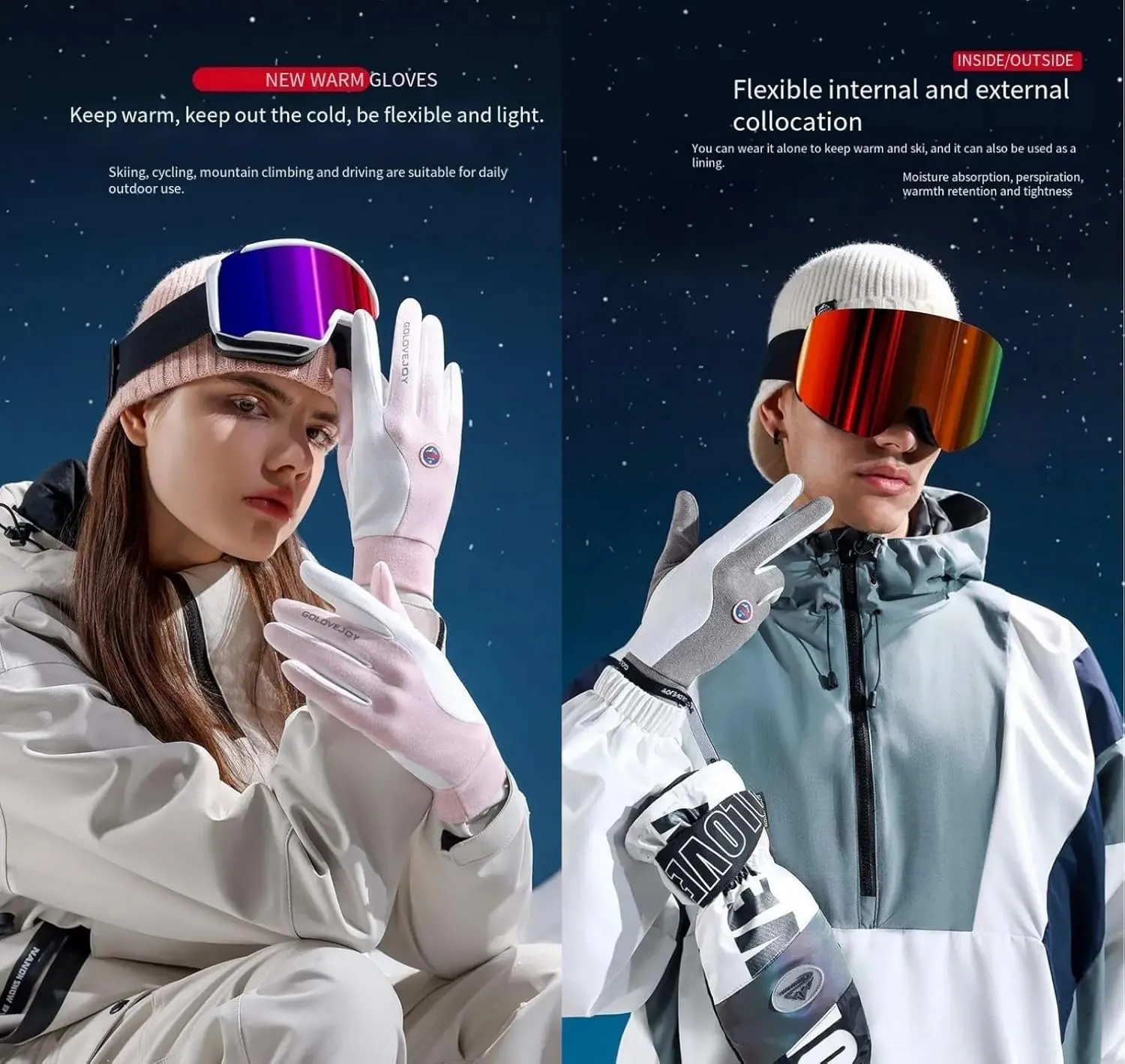 Winter Warm Gloves Touch Screen Ski Gloves Anti Slip Windproof Thermal Gloves for Men Women Running Hiking Cycling