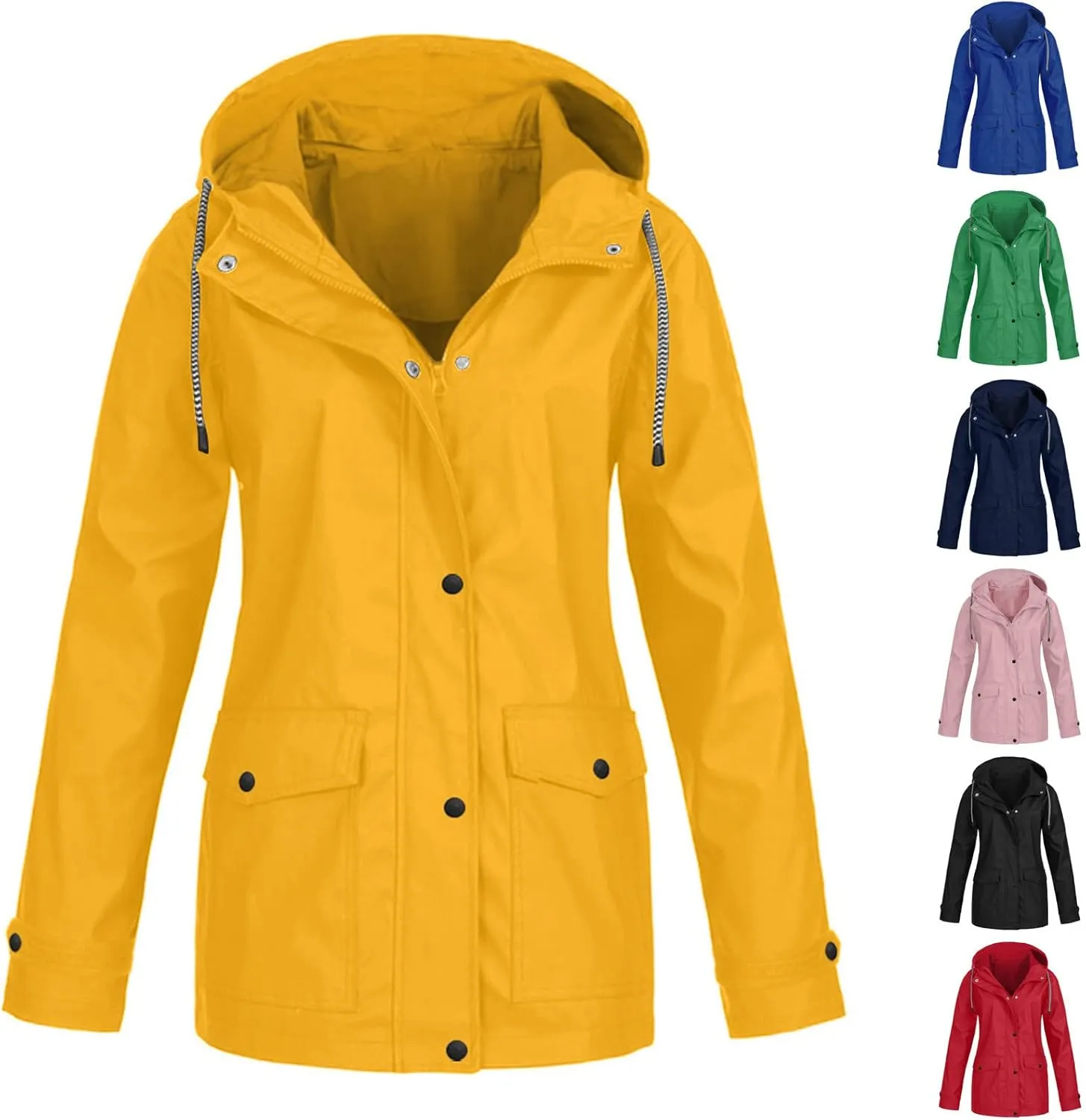 Wkishenl Rain Jacket Women 2024 Summer Fall Lightweight Outdoor Jackets Zip Waterproof Hooded Raincoat with Pockets