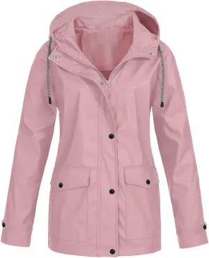 Wkishenl Rain Jacket Women 2024 Summer Fall Lightweight Outdoor Jackets Zip Waterproof Hooded Raincoat with Pockets