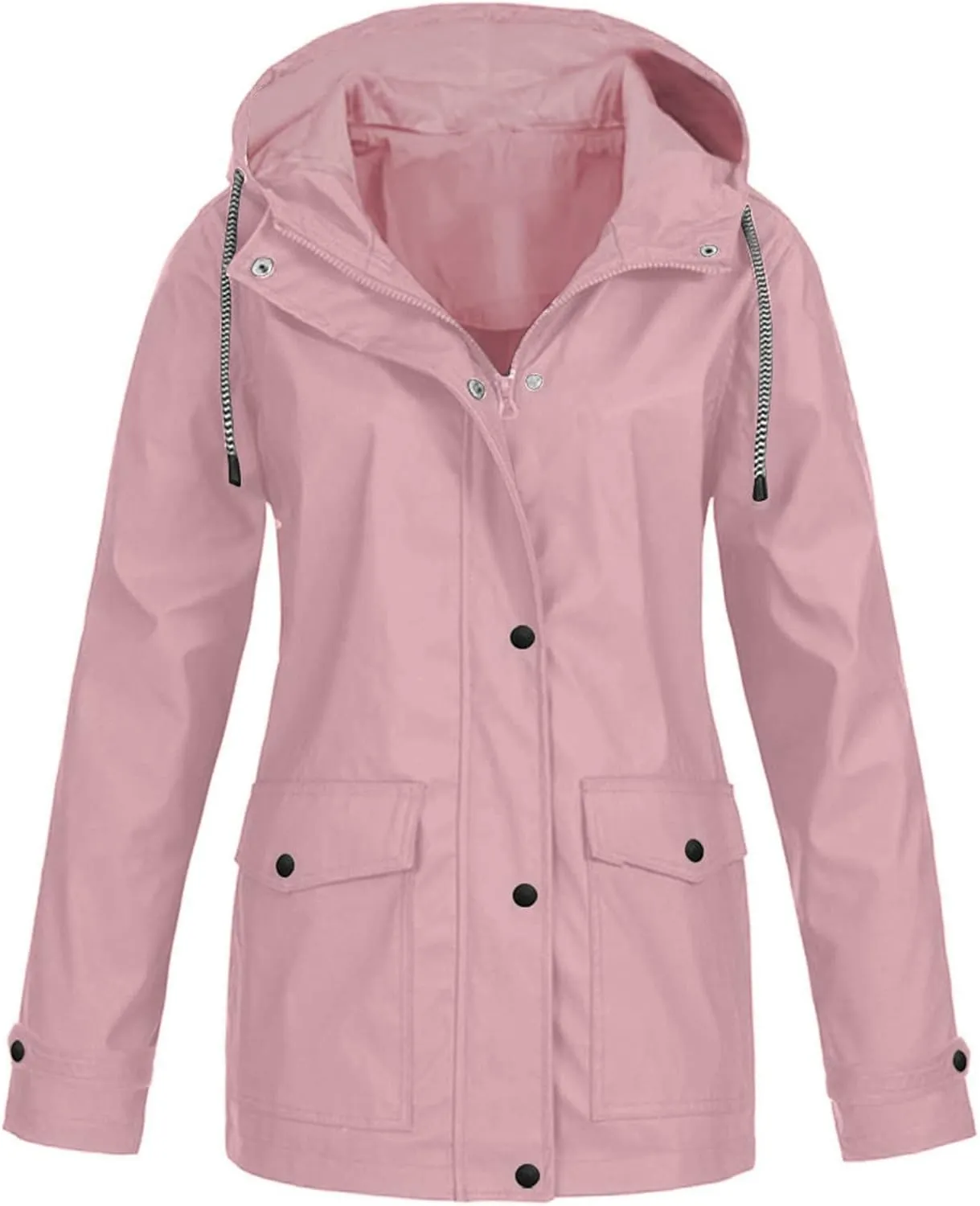 Wkishenl Rain Jacket Women 2024 Summer Fall Lightweight Outdoor Jackets Zip Waterproof Hooded Raincoat with Pockets