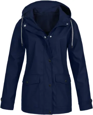 Wkishenl Rain Jacket Women 2024 Summer Fall Lightweight Outdoor Jackets Zip Waterproof Hooded Raincoat with Pockets
