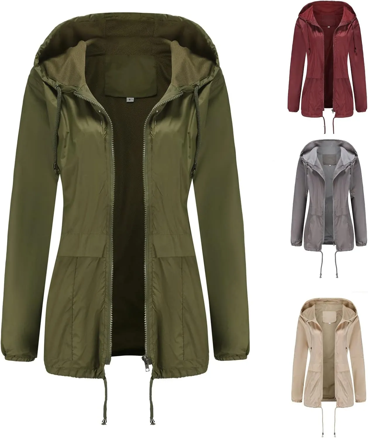 Wkishenl Rain Jacket Women Solid Summer Fall Outdoor Jackets Lightweight Hooded Windproof Trench Coats Zip Raincoat