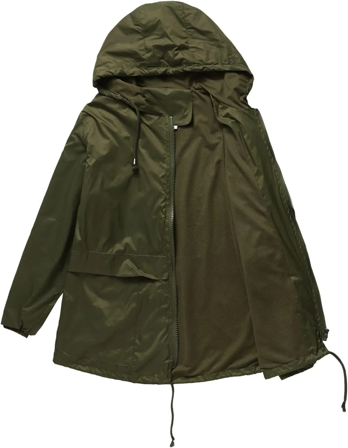 Wkishenl Rain Jacket Women Solid Summer Fall Outdoor Jackets Lightweight Hooded Windproof Trench Coats Zip Raincoat