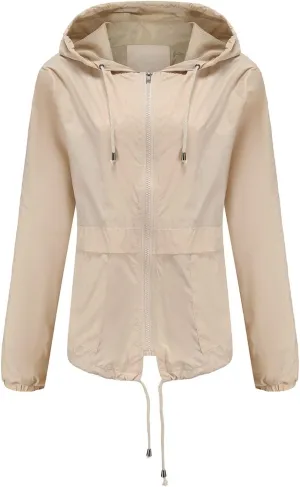 Wkishenl Rain Jacket Women Solid Summer Fall Outdoor Jackets Lightweight Hooded Windproof Trench Coats Zip Raincoat