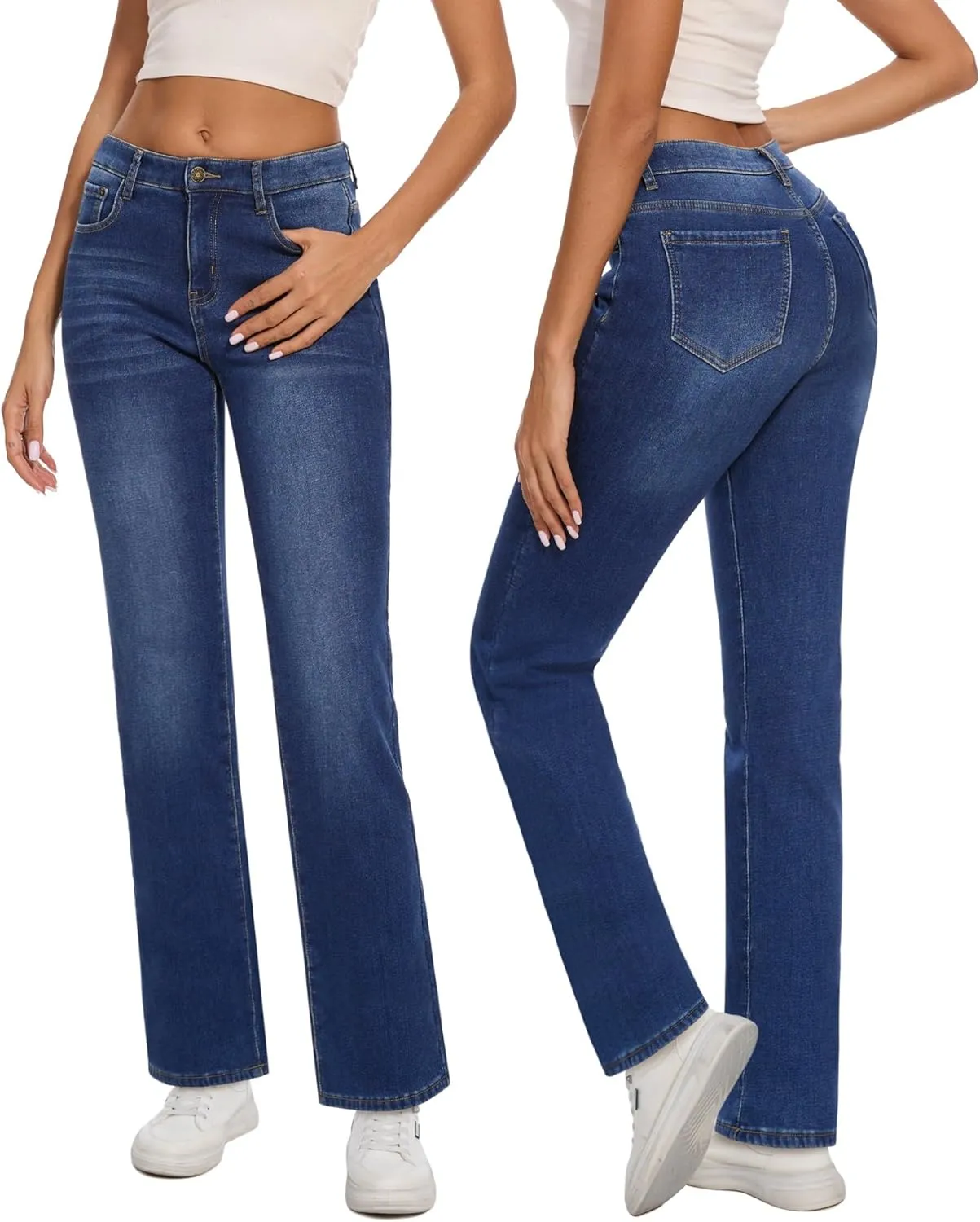Women Fleece Lined Jeans Women's High Waisted Straight Leg Jeans Winter Fleece Lined Jean Pants