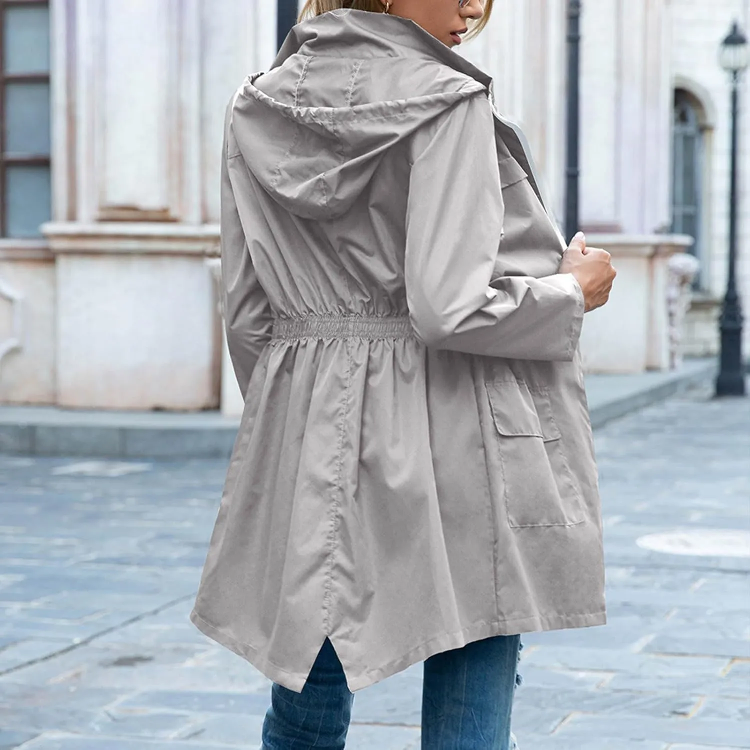 Women Lightweight Jacket Solid Color Windbreaker Waterproof Hooded Raincoat Active Outdoor Jackets Outwear
