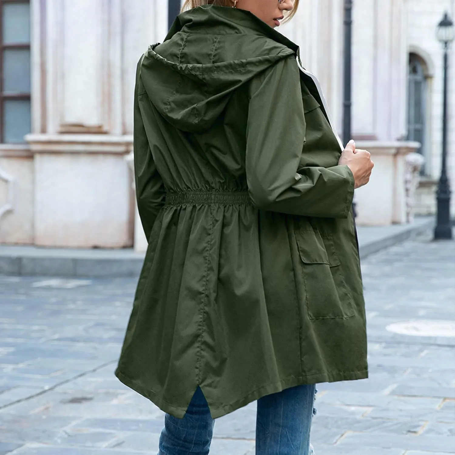 Women Lightweight Jacket Solid Color Windbreaker Waterproof Hooded Raincoat Active Outdoor Jackets Outwear