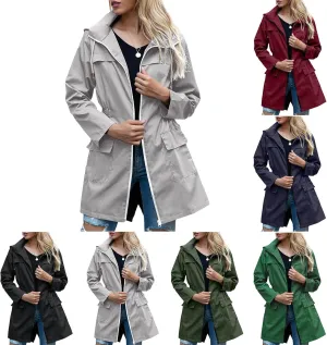 Women Lightweight Jacket Solid Color Windbreaker Waterproof Hooded Raincoat Active Outdoor Jackets Outwear