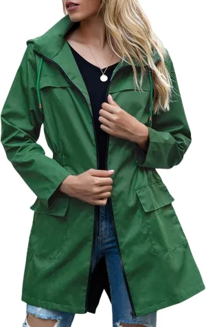 Women Lightweight Jacket Solid Color Windbreaker Waterproof Hooded Raincoat Active Outdoor Jackets Outwear