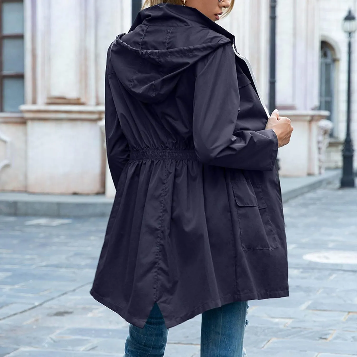 Women Lightweight Jacket Solid Color Windbreaker Waterproof Hooded Raincoat Active Outdoor Jackets Outwear