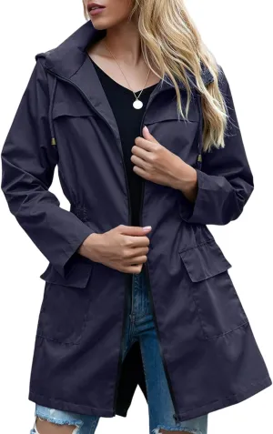 Women Lightweight Jacket Solid Color Windbreaker Waterproof Hooded Raincoat Active Outdoor Jackets Outwear
