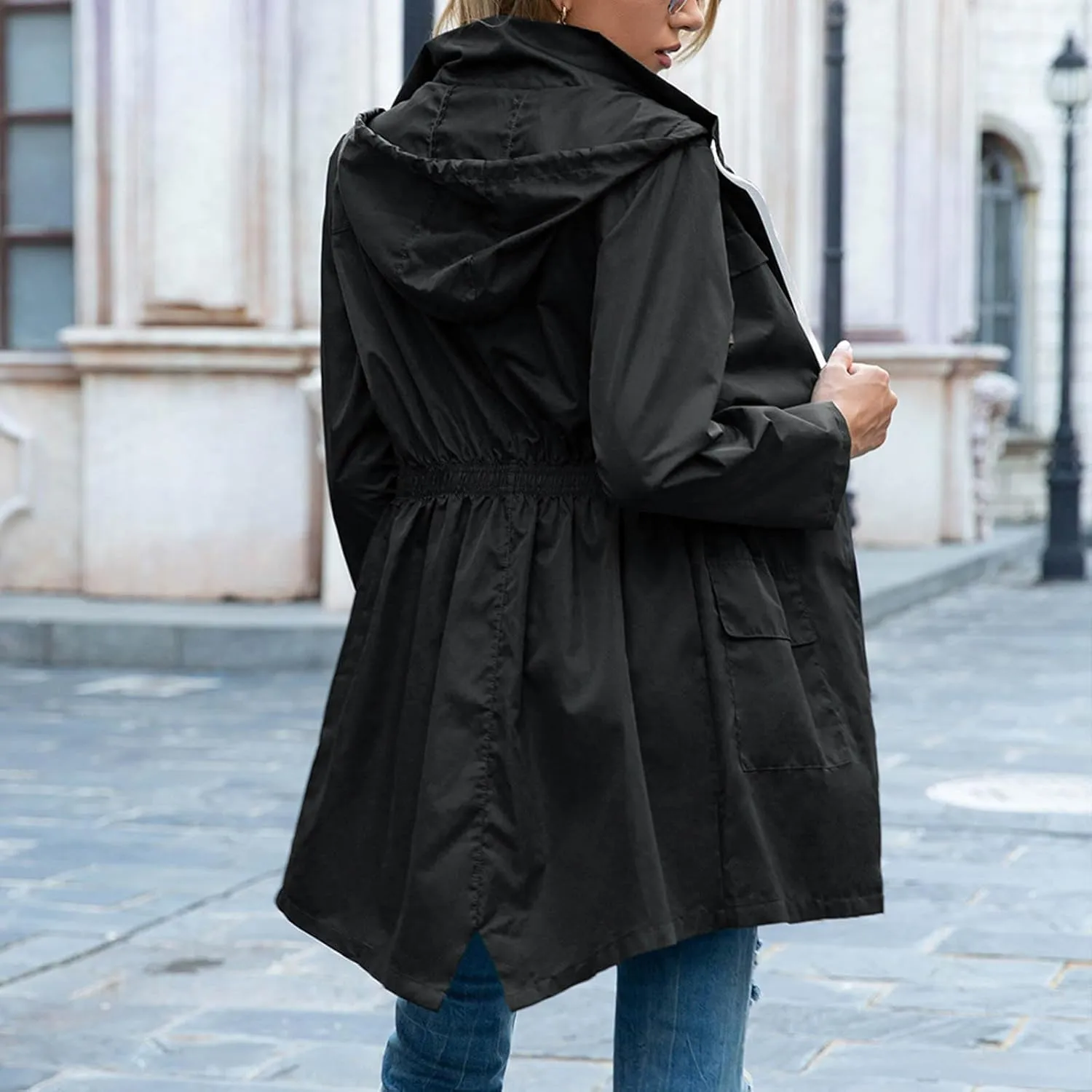 Women Lightweight Jacket Solid Color Windbreaker Waterproof Hooded Raincoat Active Outdoor Jackets Outwear