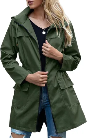 Women Lightweight Jacket Solid Color Windbreaker Waterproof Hooded Raincoat Active Outdoor Jackets Outwear