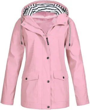 Women Rain Jacket Solid Outdoor Jackets Windbreaker Plus Size Hooded Raincoat Fall Winter Windproof Coats