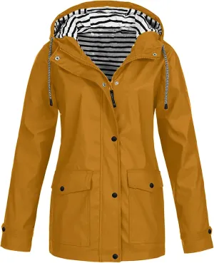 Women Rain Jacket Solid Outdoor Jackets Windbreaker Plus Size Hooded Raincoat Fall Winter Windproof Coats