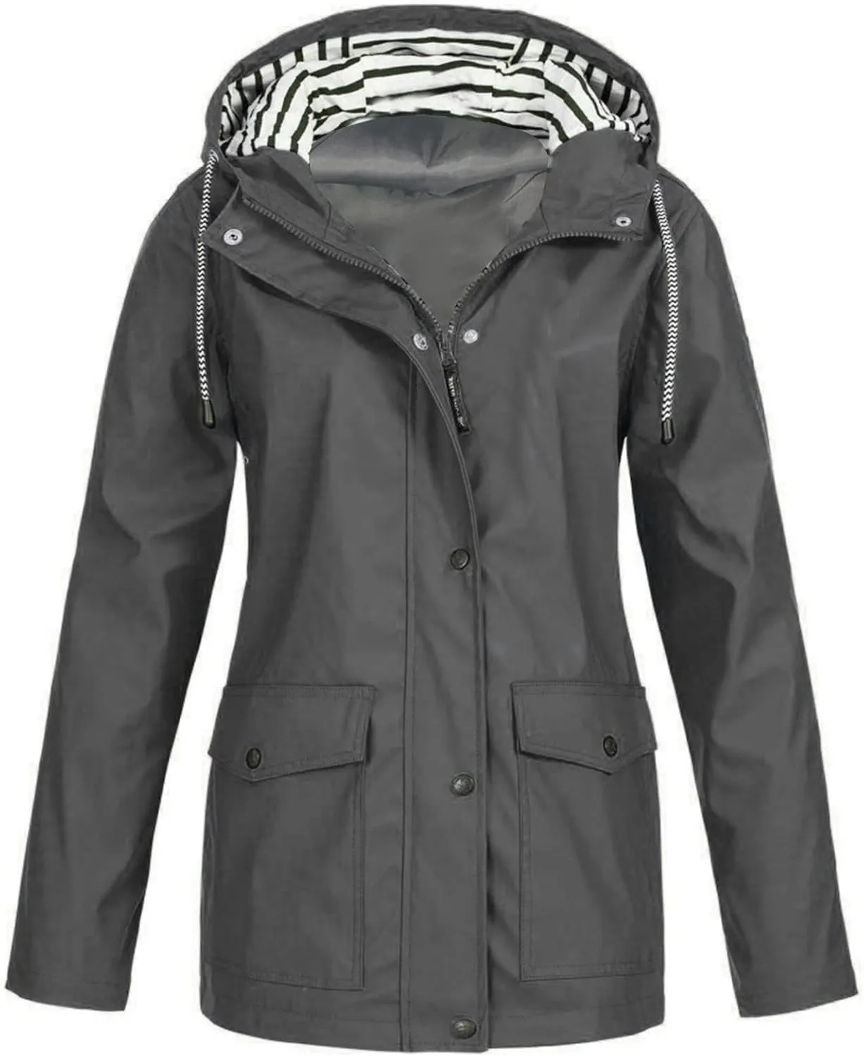 Women Rain Jacket Solid Outdoor Jackets Windbreaker Plus Size Hooded Raincoat Fall Winter Windproof Coats