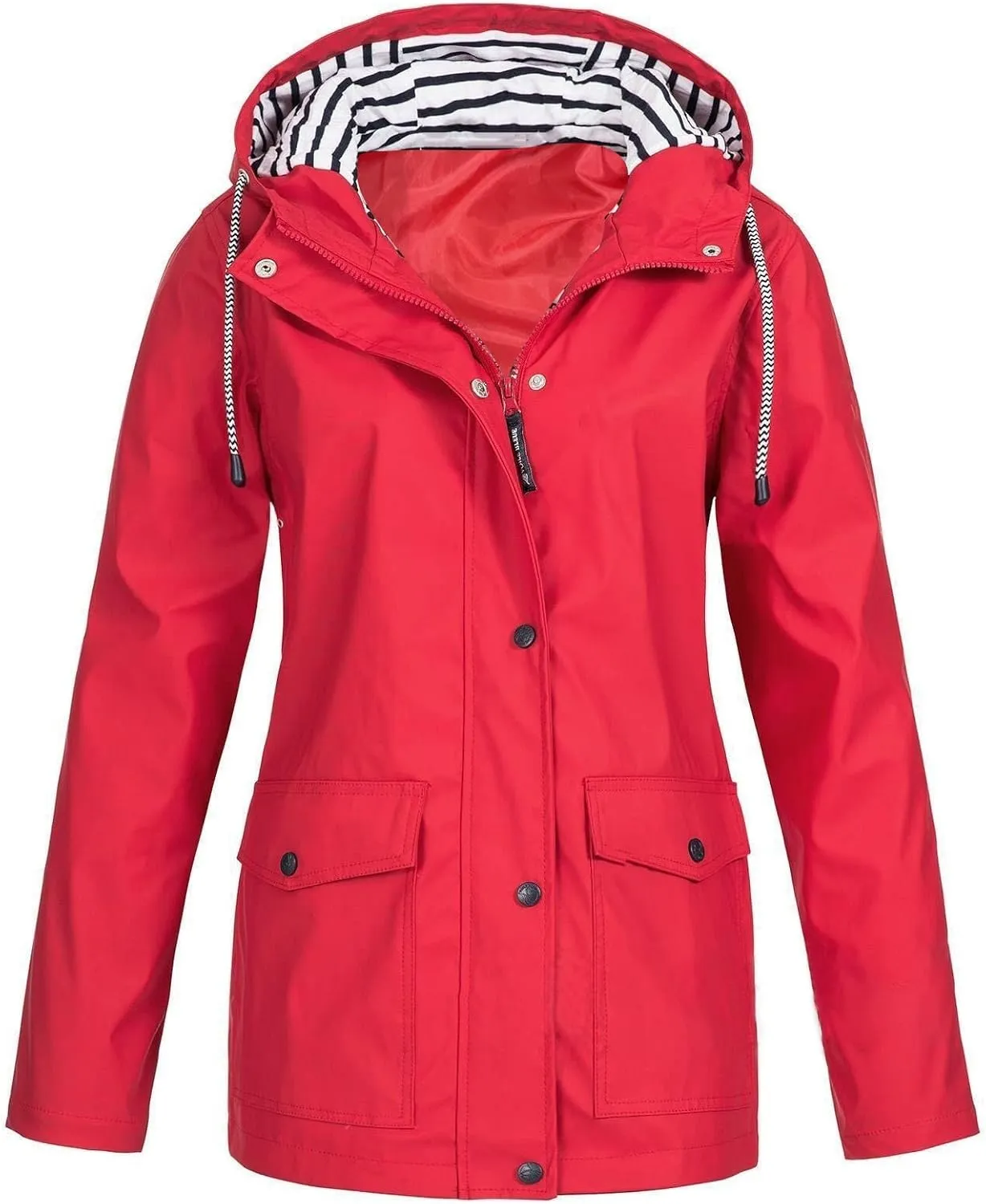 Women Rain Jacket Solid Outdoor Jackets Windbreaker Plus Size Hooded Raincoat Fall Winter Windproof Coats