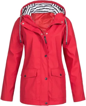 Women Rain Jacket Solid Outdoor Jackets Windbreaker Plus Size Hooded Raincoat Fall Winter Windproof Coats