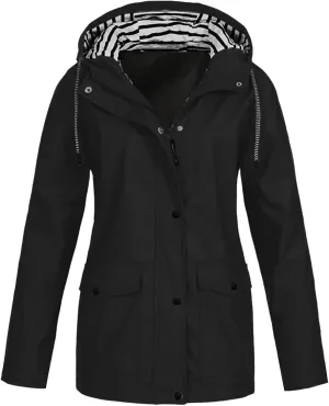 Women Rain Jacket Solid Outdoor Jackets Windbreaker Plus Size Hooded Raincoat Fall Winter Windproof Coats