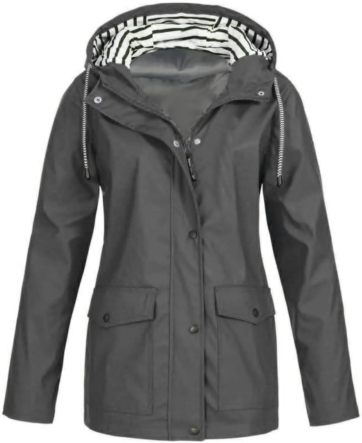 Women Rain Jacket Solid Outdoor Jackets Windbreaker Plus Size Hooded Raincoat Fall Winter Windproof Coats