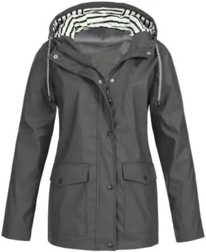 Women Rain Jacket Solid Outdoor Jackets Windbreaker Plus Size Hooded Raincoat Fall Winter Windproof Coats