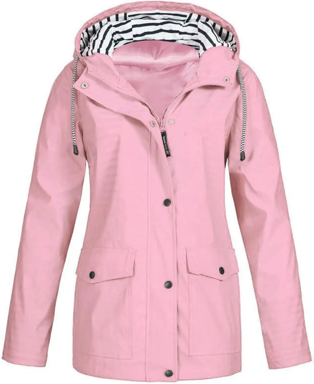 Women Rain Jacket Solid Outdoor Jackets Windbreaker Plus Size Hooded Raincoat Fall Winter Windproof Coats