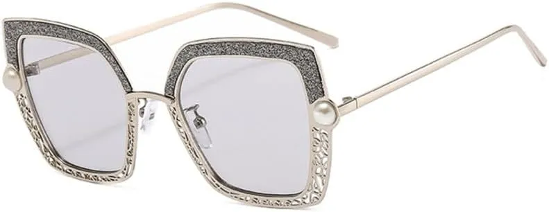 Women Sunglasses Pearl Hollow Shades Uv400 Vintage Cat Eye Glasses