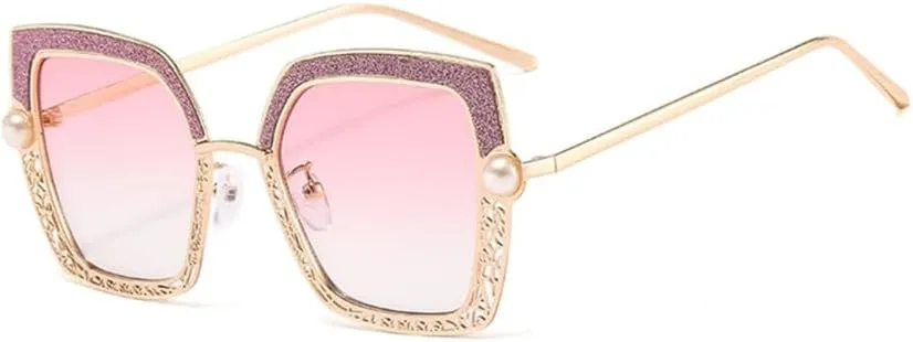 Women Sunglasses Pearl Hollow Shades Uv400 Vintage Cat Eye Glasses