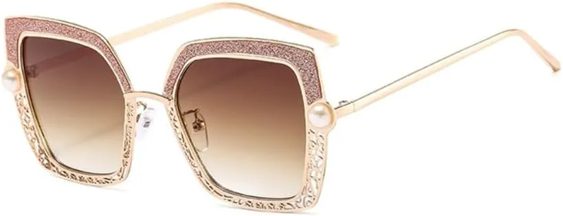 Women Sunglasses Pearl Hollow Shades Uv400 Vintage Cat Eye Glasses