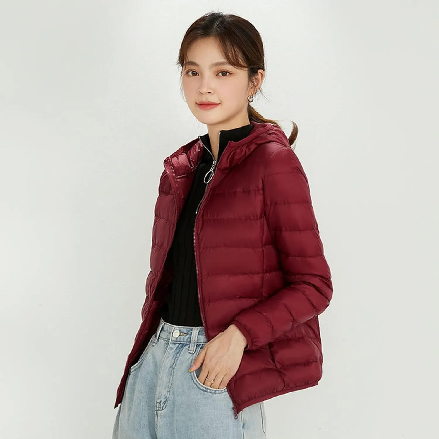 Women Warm Lightweight Hooded Windproof Winter Coat With Recycled Insulation Winter Slim Short Winter Ladies