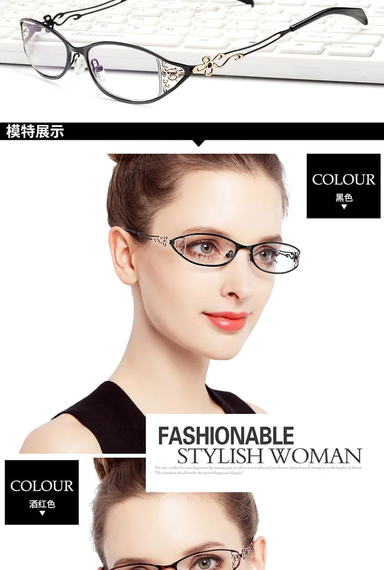 Women's Alloy Frame Full Rim Eyeglasses S8107