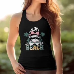 Women's Beach T-Shirt with Tropical Palms and Sunglasses Design,  Salty Lil Beach, Funny Vacation Tee, Gift for Her Tank Top