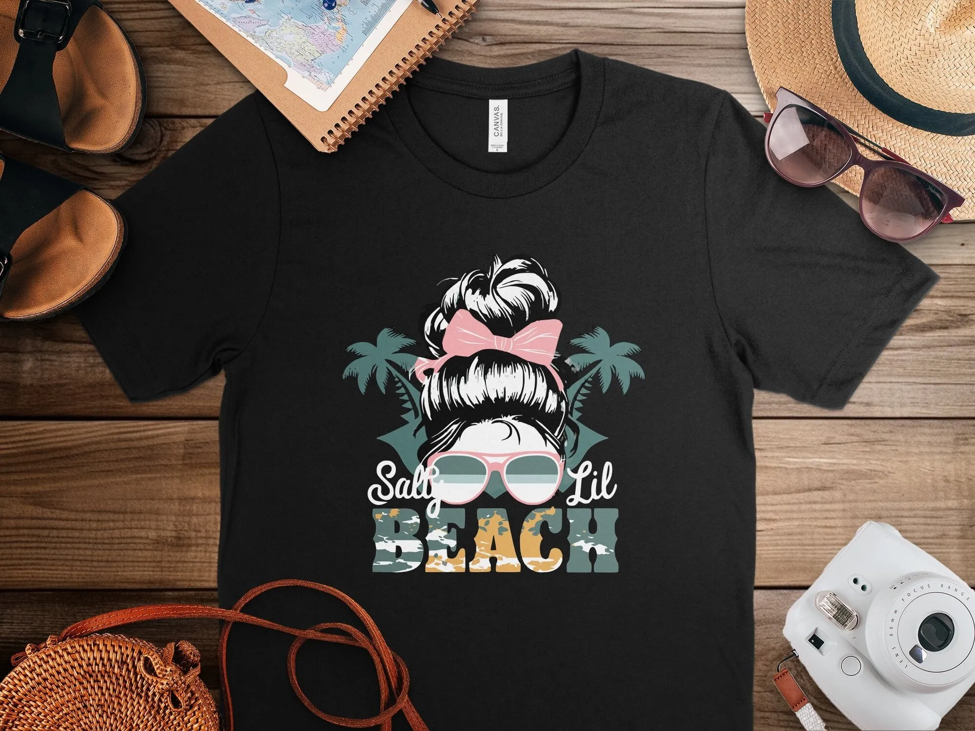 Women's Beach T-Shirt with Tropical Palms and Sunglasses Design,  Salty Lil Beach, Funny Vacation Tee, Gift for Her Tank Top