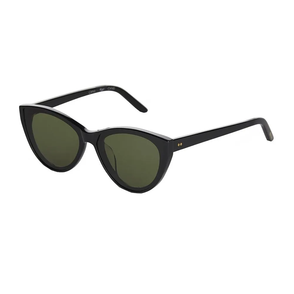 Womens Black Frame Green Lens Cat Eye Sunglasses - 10012320