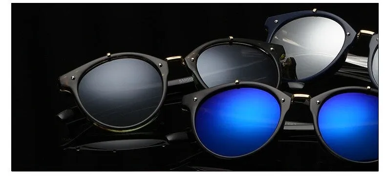 Women's Designer Round Plastic Frame Summer Sunglasses with Mirror Lens