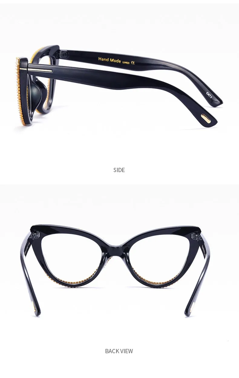 Women's Diamond Anti Blue Light Spectacle Crystal Cat Eyes Sunglasses