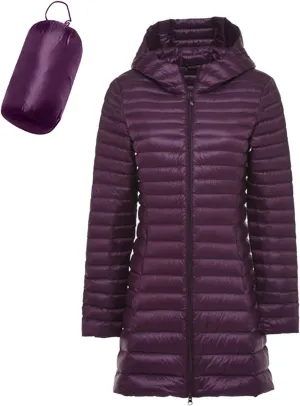Women's Down Jacket Winter Lightweight Long Puffer Coats Packable Warm Windproof Ladies Parka Padded Hooded Coat
