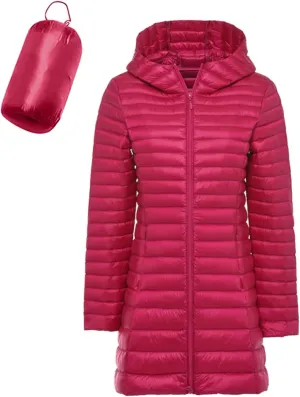 Women's Down Jacket Winter Lightweight Long Puffer Coats Packable Warm Windproof Ladies Parka Padded Hooded Coat