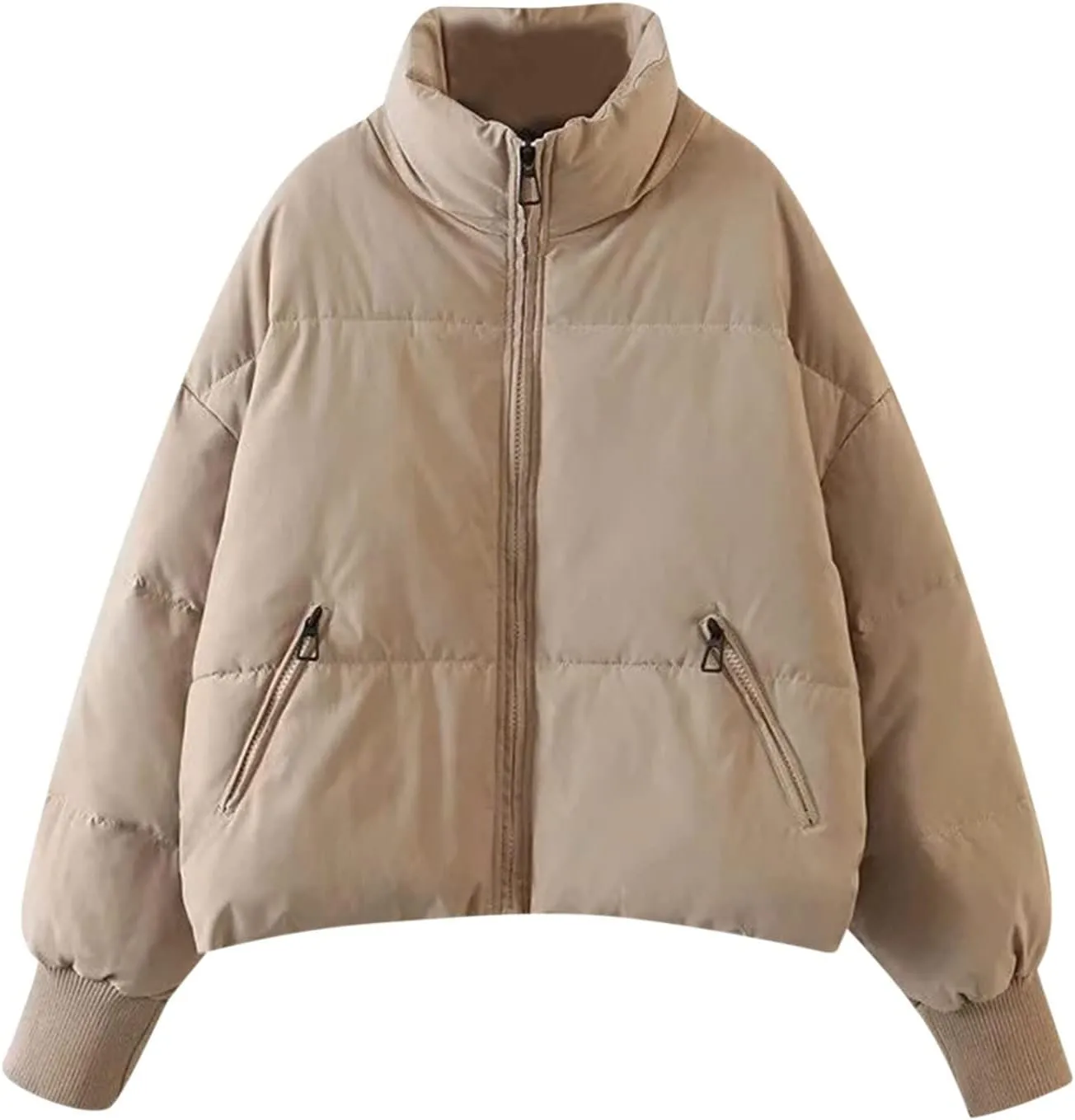 Women's Down Puffer Jacket with Hood Lightweight Thermal Quilted Coat with Pockets Zip-up Winter Warm Jacket XS-L