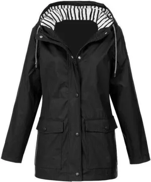 Womens Hooded Rain Jacket Zip Up Waterproof Raincoat Lightweight Trench Coat Fall Fashion Active Outdoor Windbreaker